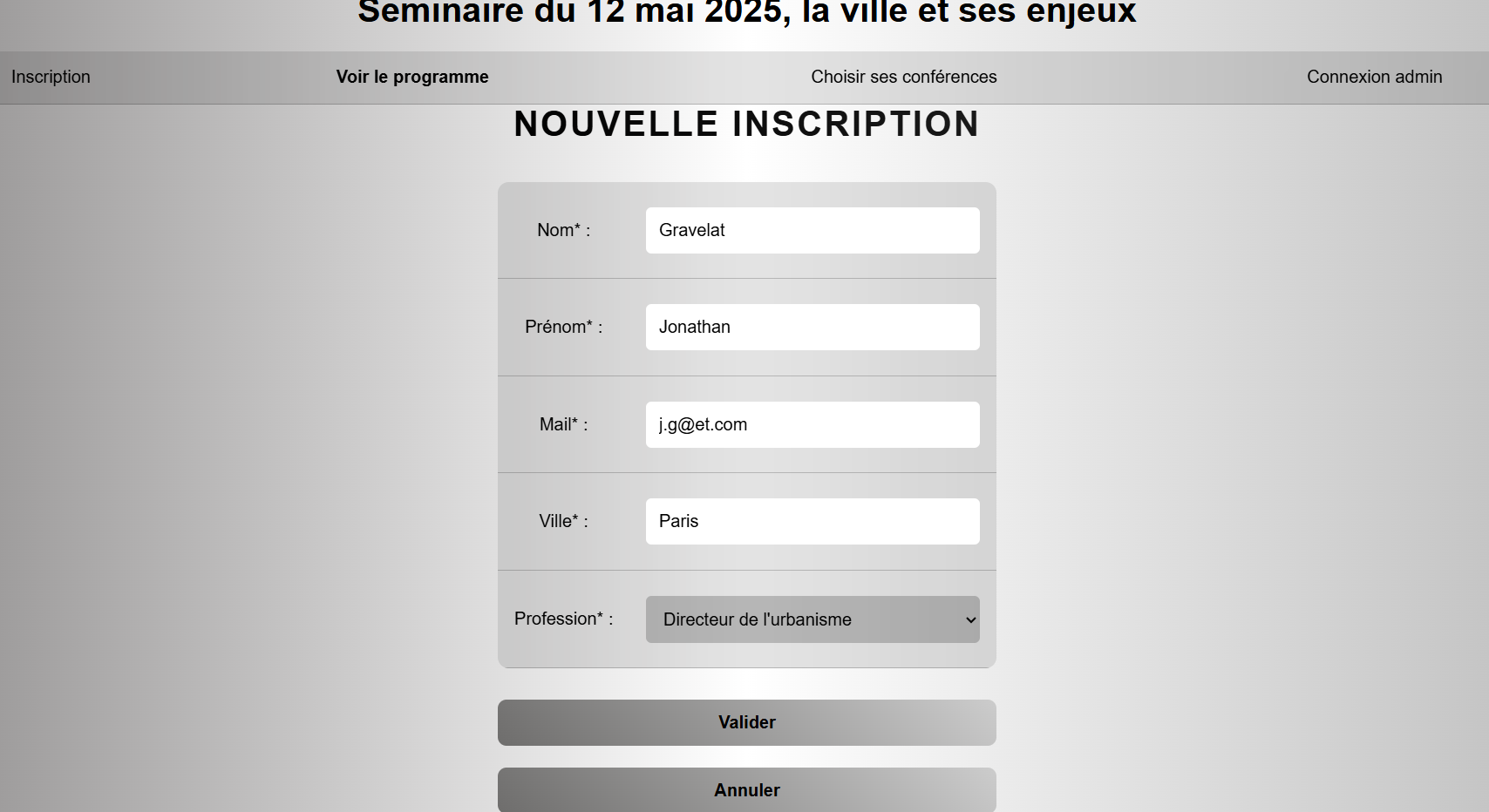 Formulaire d'inscription